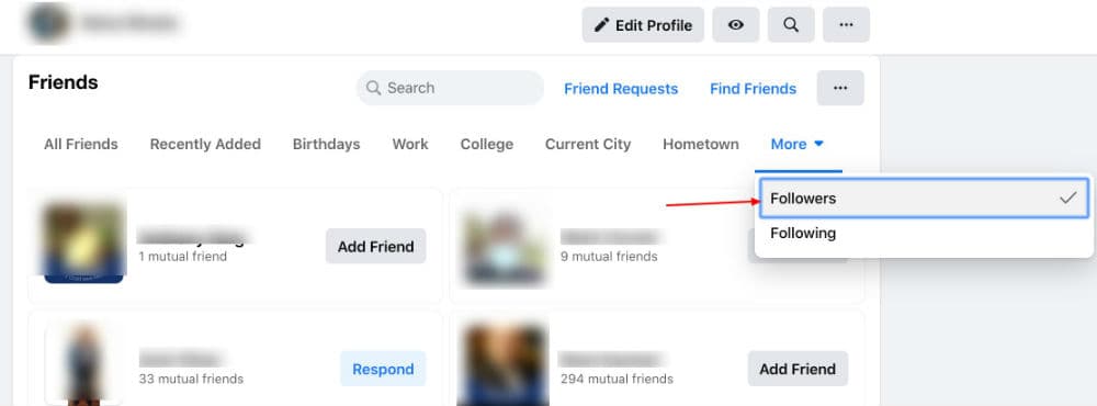 Scroll through to see who follows your profile