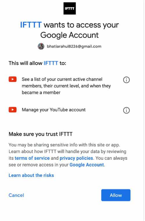 Authorize your Youtube account