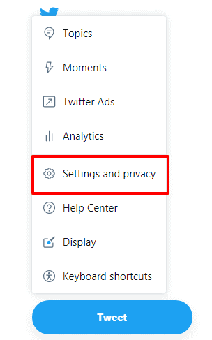 find Settings and privacy on twitter web