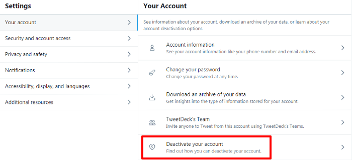 Deactivate your account on twitter web