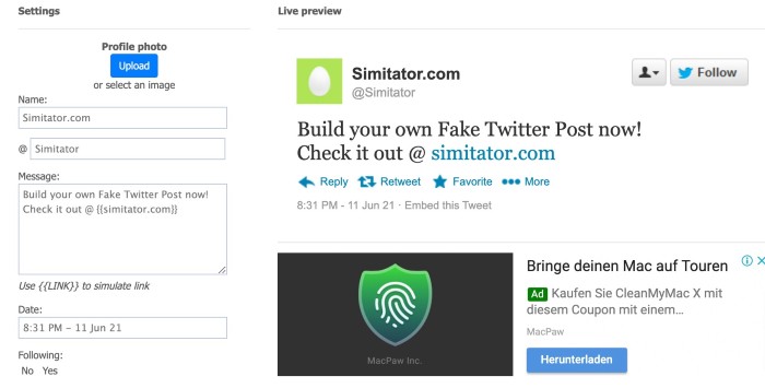 Fake Twitter Tweet | Simitator.com