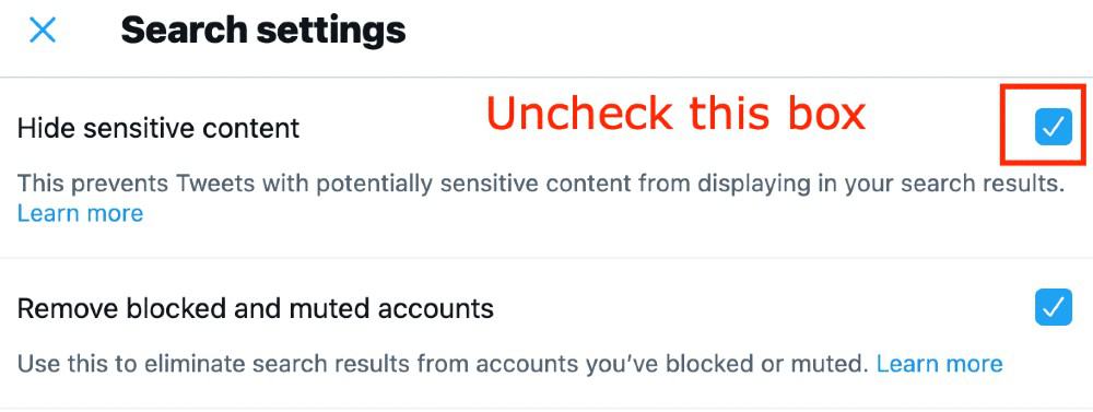 hide sensitive content box - uncheck the box to mark media