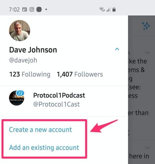 Add an existing account on twitter mobile app