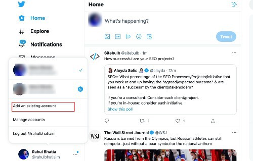 add an existing account on twitter website